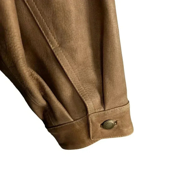 Talbots NEW Womens Plus Size 3XL Tan Leather Lined Bomber Jacket Factory Patena - Picture 8 of 15